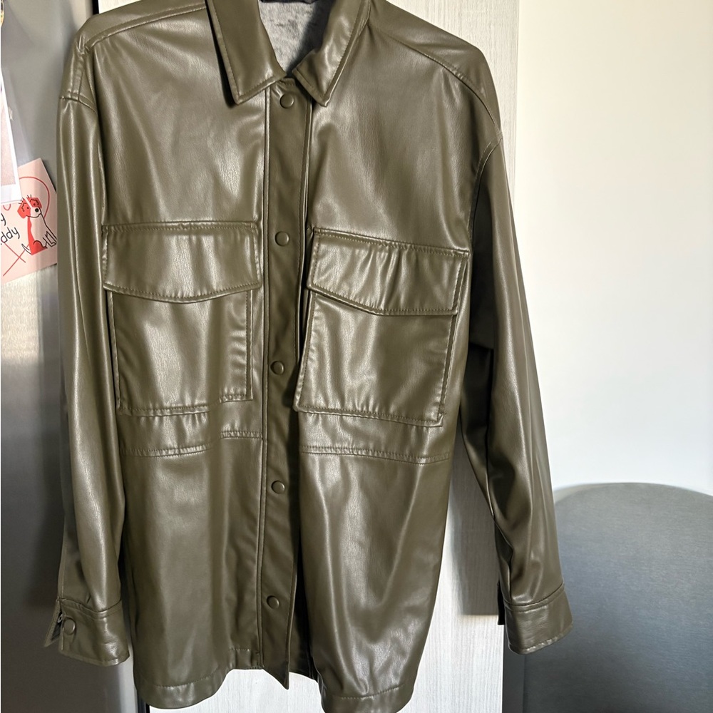 Zara Khaki Leather Jacket for Women